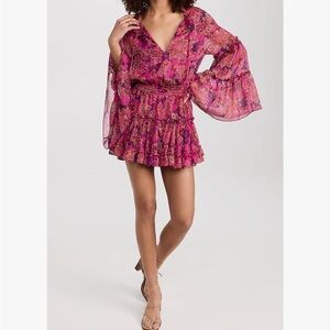 Leeva Floral Chiffon Bell-Sleeve Mini Dress